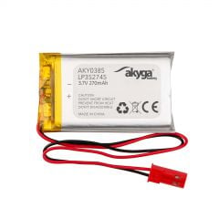 锂电池 LP352745 Akyga AKY0385 3.7V / 270mAh PCM JST 2 针连接器 150mm